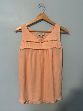 Ann Taylor LOFT Outlet Peach Sleeveless Ruffle Yoke Tank